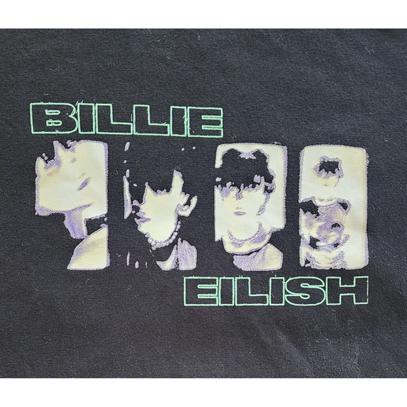 Billie Eilish Black Graphic Crop Top Contrast Stitch Short Sleeve Shirt Womens L - Picture 4 of 4